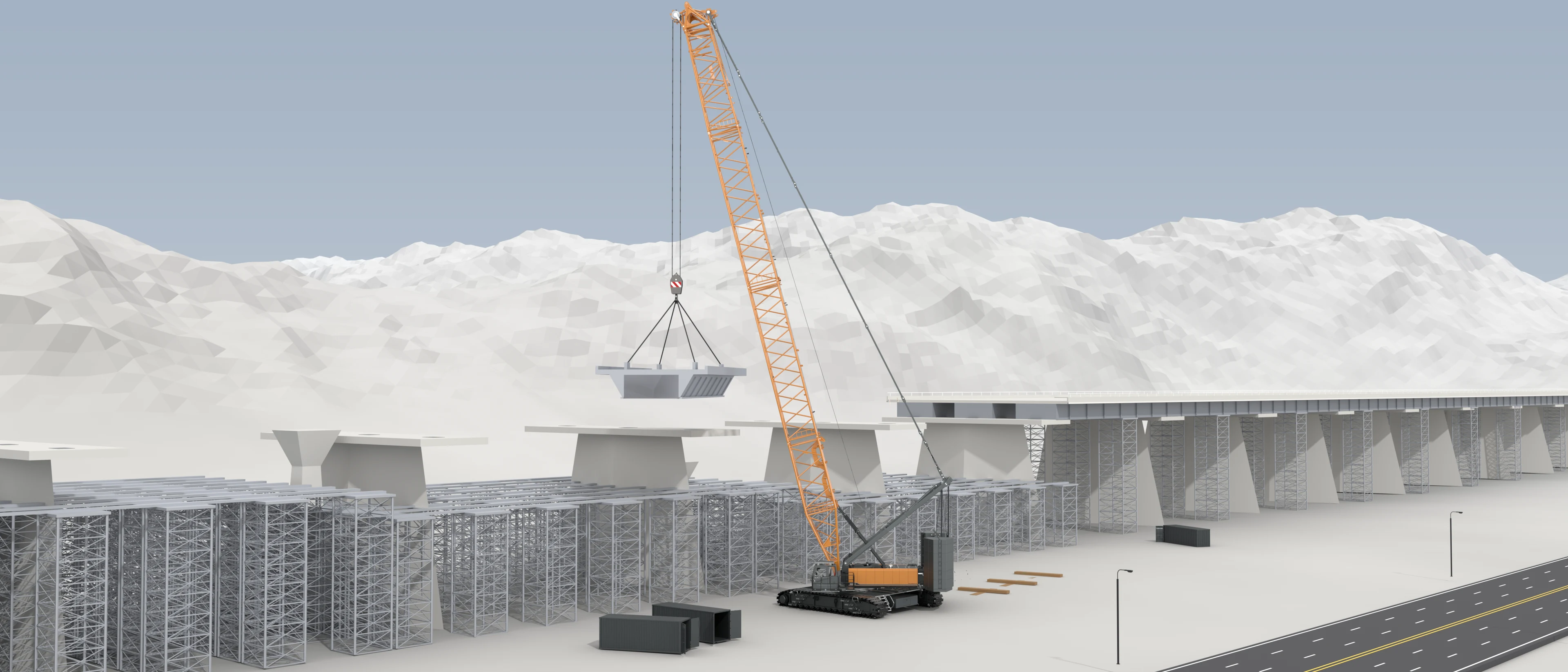 PVE AMERICAN crawler crane placing a bridge segment in the Lift Planner