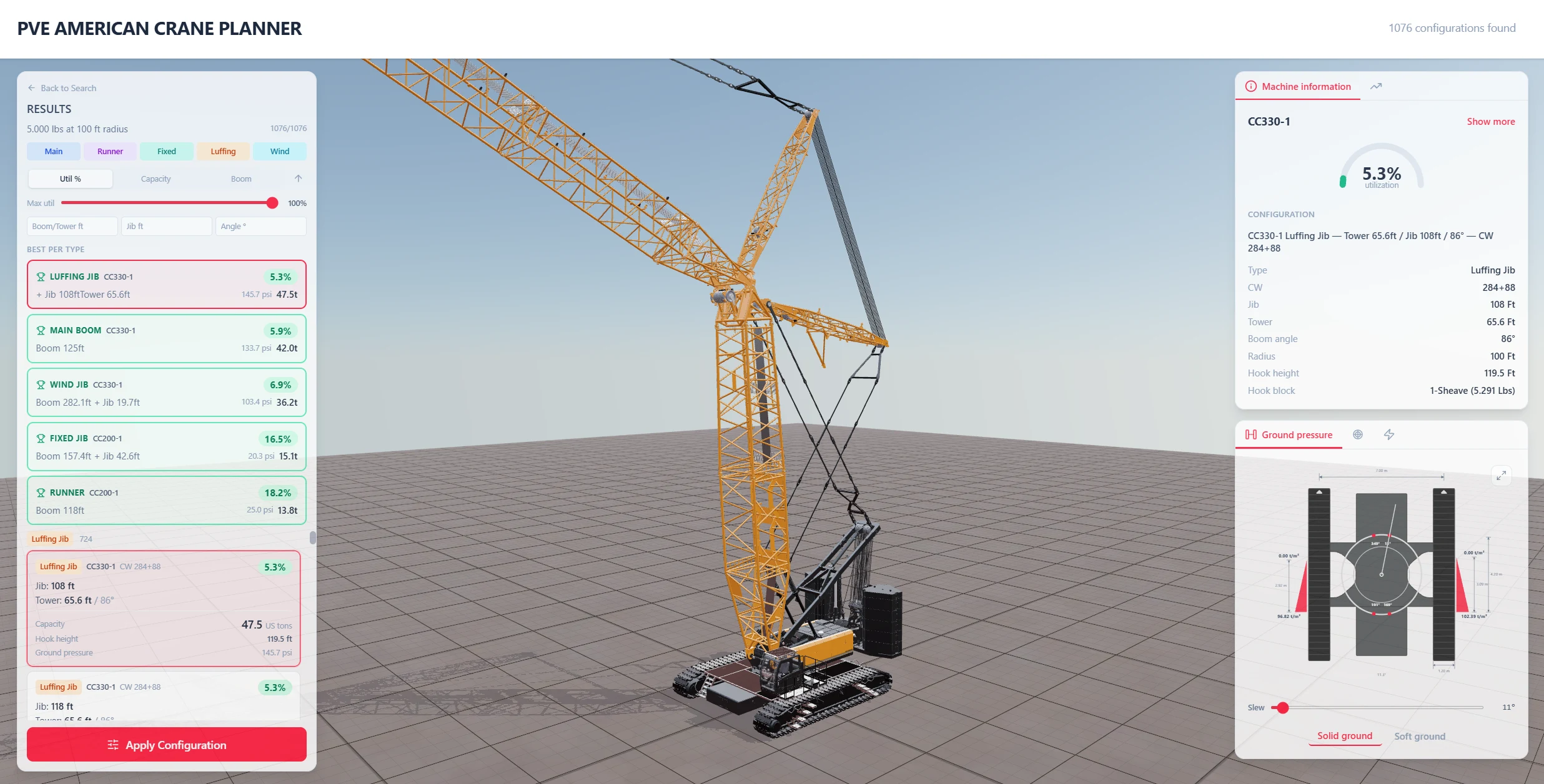 Choosing the exact crane configuration in the Lift Planner